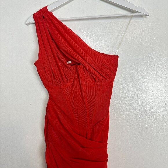 HOUSE OF CB Valentina Asymmetric Cutout One-Shoulder Midi Dress Scarlet X-Small - Picture 7 of 15